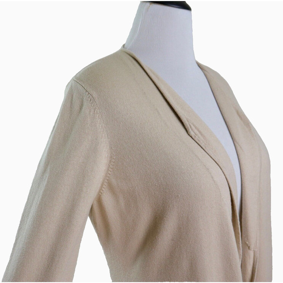 Ann Taylor Size 8 Open Eyelet Trim Cardigan Sweater Open Front Beige - Picture 6 of 10